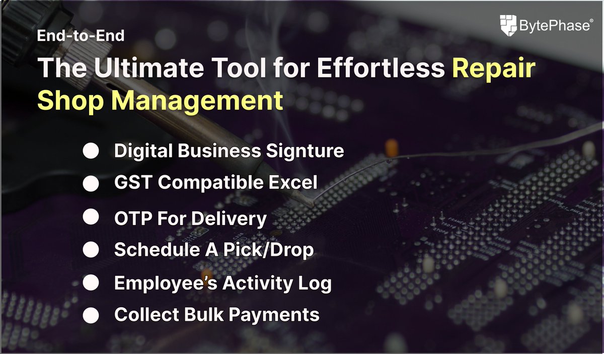 bytephase's tweet photo. End-to-End
The Ultimate Tool for Effortless Repair Shop Management
#endtoend #UltimateTool #BulkPayments #OTPfordelivery #BusinessSignture #excels #CompatibleExcel #PickDrop https://t.co/pzsim4KxiZ