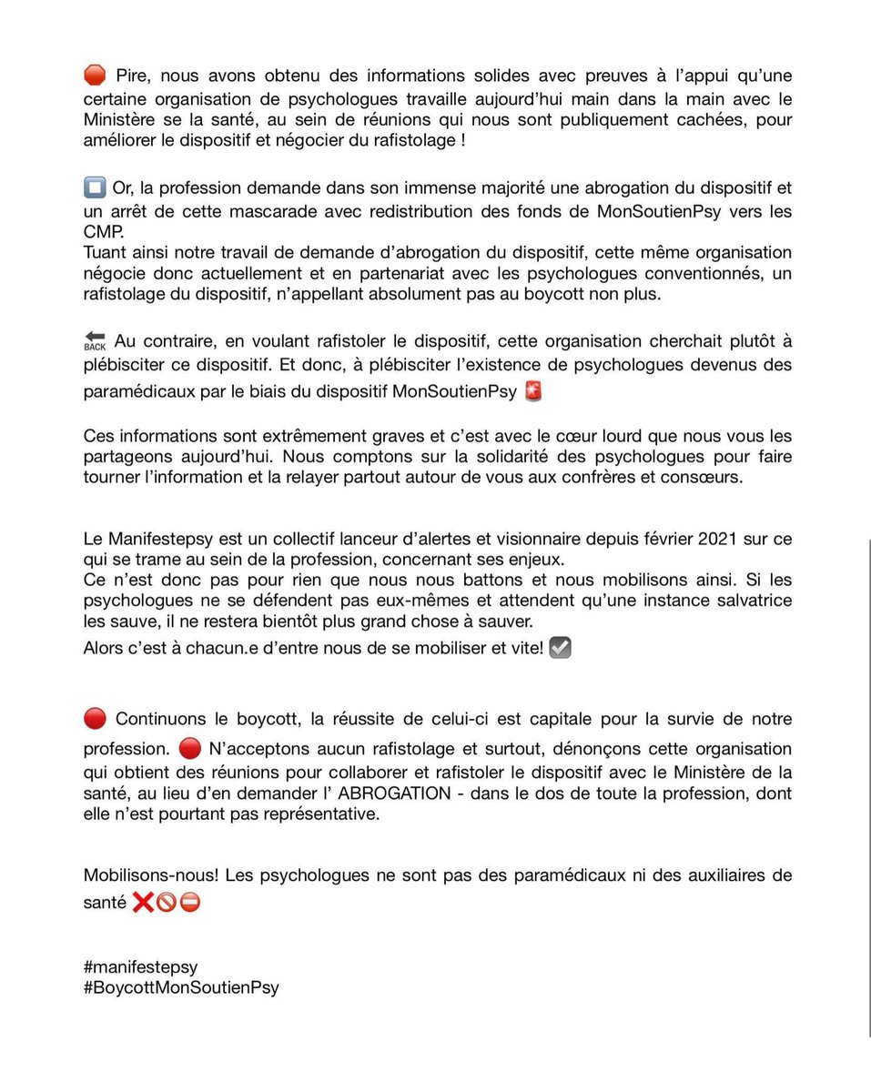 Manifestepsy's tweet photo. Ceci est une alerte 🚨 extrêmement grave du #manifestepsy. Le ministre de la santé répond au Sénateur Arnaud que les professionnels de santé adressent des patients aux professionnels «paramédicaux », soit les psychologues. Nous ne sommes pas des auxiliaires de santé ! ⚠️ 🚨 https://t.co/FpWZjQK3Vs