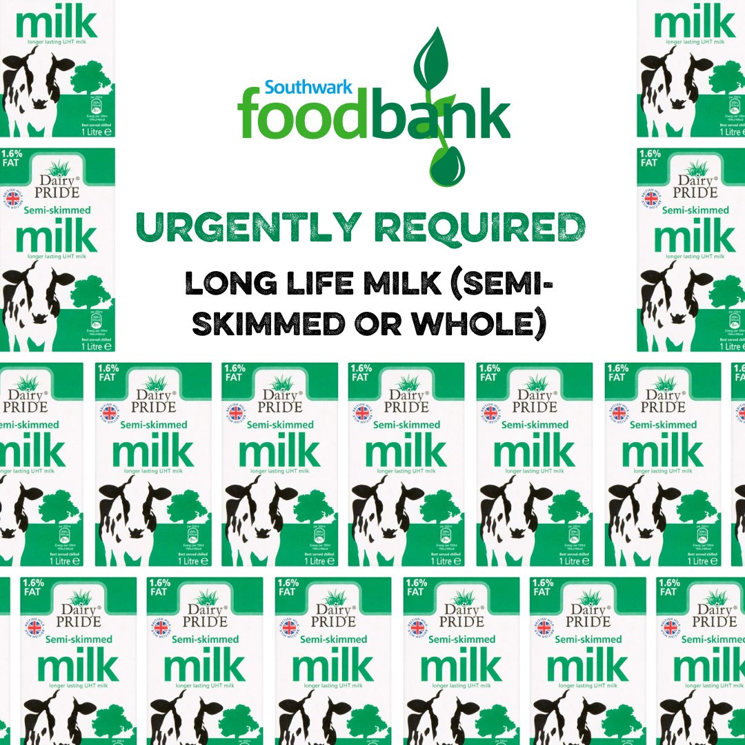 URGENTLY REQUIRED at Southwark Foodbank…UHT Milk. We would like to remind our supporters they can donate food via collection points in shops & community spaces. For more information & for donation drop off points >> southwark.foodbank.org.uk/give-help/dona…… bankuet.co.uk/southwark