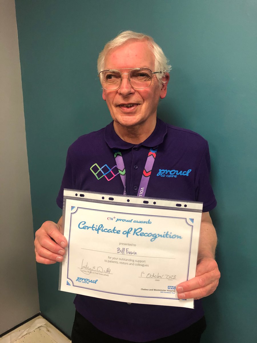 Bill was recently awarded a proud certificate in recognition of his volunteering in our Haematology unity. Bill has supported the department with an amazing 900 hours of his time. Thank you Bill! #proud #volunteering