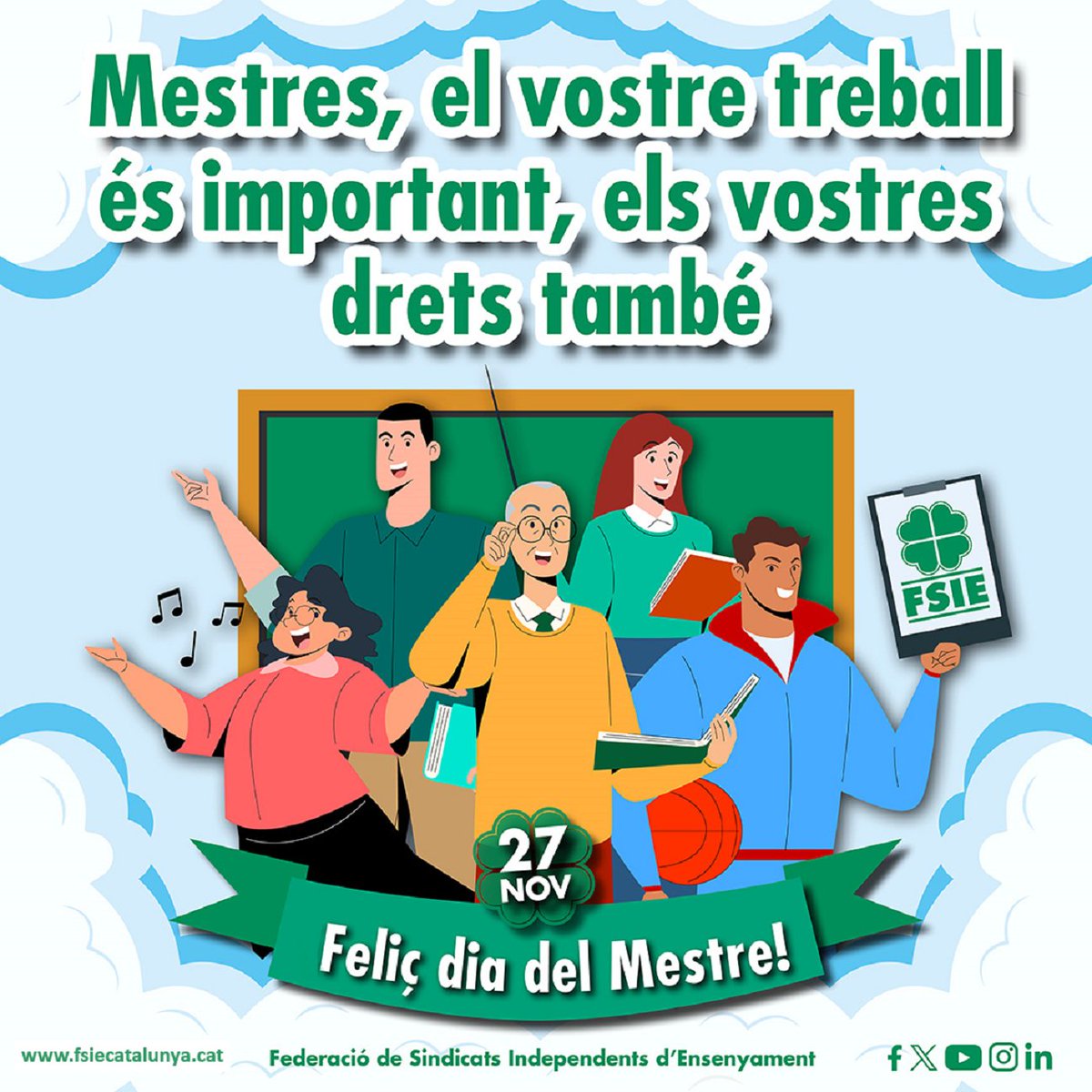 FSIECATALUNYA's tweet photo. 🙌📷📷 A @FSIECATALUNYA reconeixem i reivindiquem el treball que es realitza als centres educatius i sol·licitem condicions més dignes per exercir aquesta professió tan important en el Dia del Mestre 📷 #DiaDelMestre #SomFSIE📷 🍀
👉https://t.co/2VaD6sSKE2 https://t.co/JCoSL7eiCY