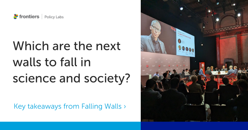 FrontiersIn's tweet photo. Learn about the key takeaways from @Falling_Walls #ScienceSummit23 including a look at the role of open science in accelerating solutions and the need for interdisciplinary systems thinking to propel us forward in the face of climate change. #FallingWalls @FrontPolicyLabs