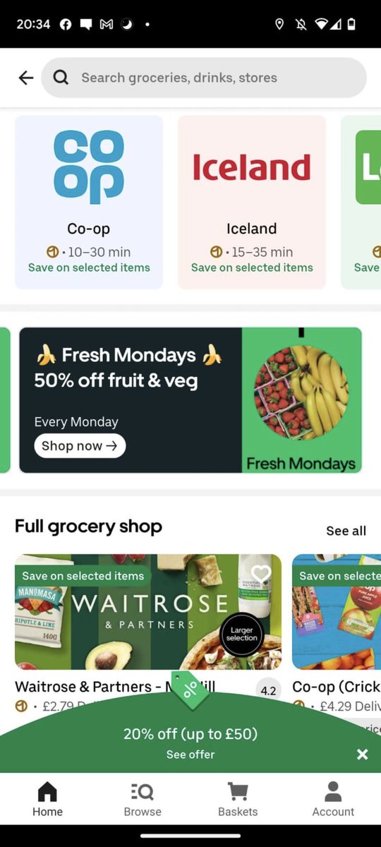 ItsCleo's tweet photo. @ubereats_uk hey! We normally shop your 50% off fruit and veg every Monday but it seems to have disappeared. Can you help please? 🙏 https://t.co/3EdGMVXV48