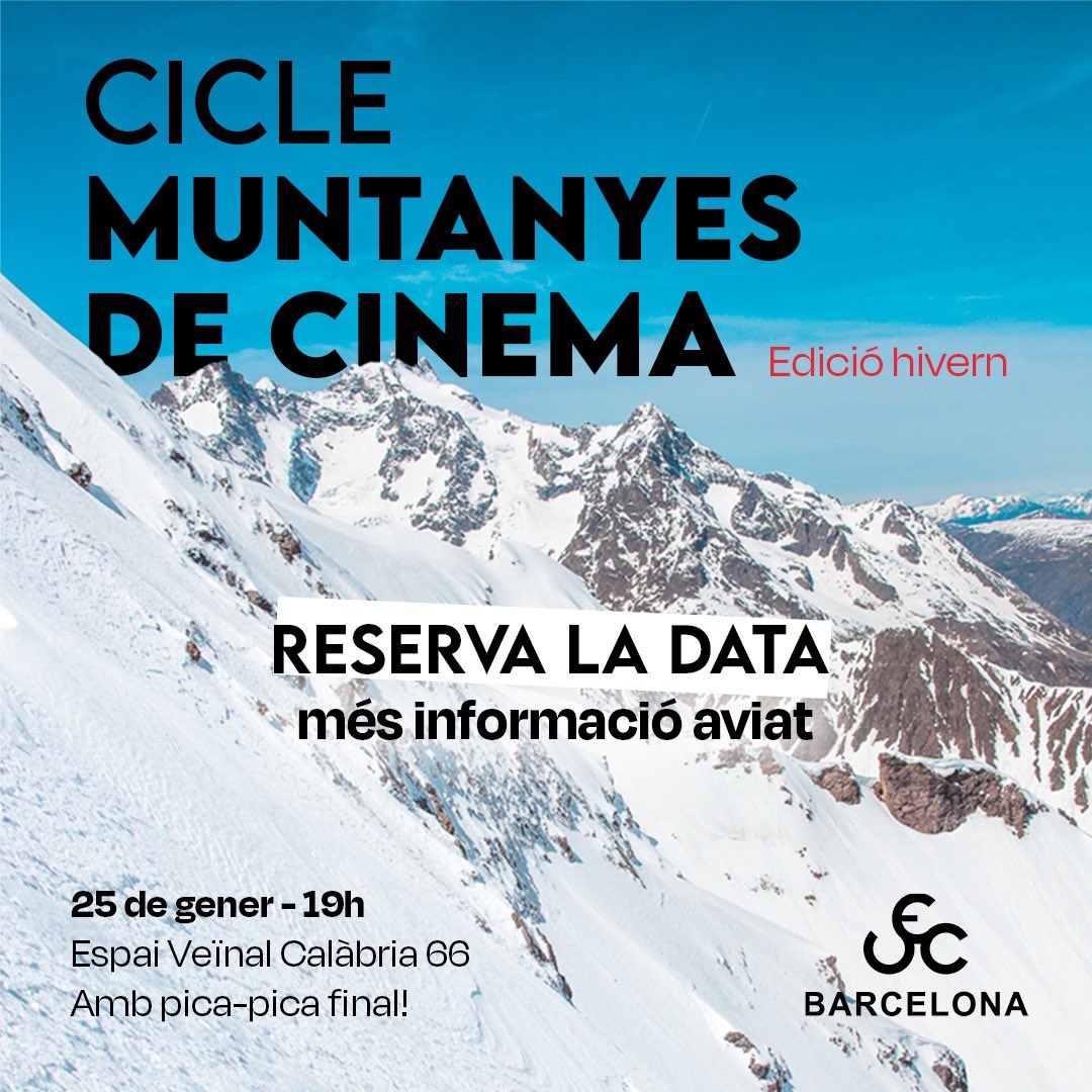 💥Apunteu-vos aquesta data a l’agenda! 💥
🗓️25 de gener

El cicle de projeccions de muntanya de la UEC de Barcelona enguany es converteix en festival 🙌🏼🎞️🎥

Muntanyes de Cinema - Winter Edition ❄️