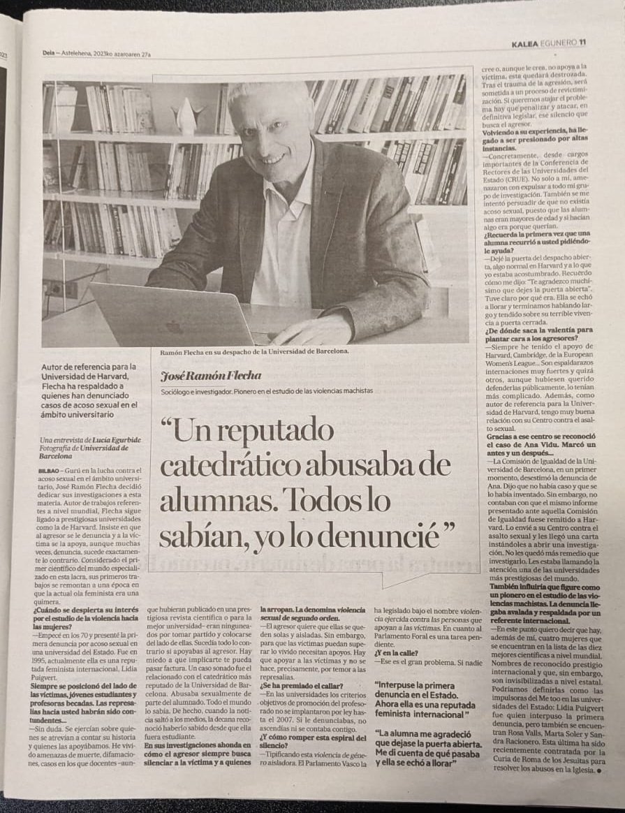 MTUniversidad's tweet image. Científico Vasco lidera la investigación mundial sobre violencia de género. Excelente entrevista de @deia_eus al científico nº1 del mundo de violencia de género @R_Flecha quien valientemente siempre se ha posicionado y nos ha defendido.
