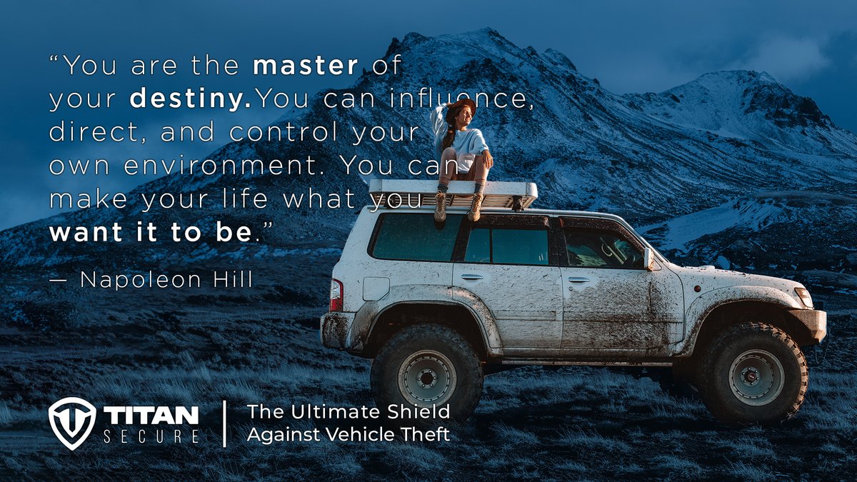 Titan_Secure's tweet photo. You are the master of your destiny. Choose to drive through your life with confidence, and with Titan Secure you can do just that! Click the link to learn how? https://t.co/upSdWFDXnN #mondaymotivation #stopvehicletheft #protectyours https://t.co/KAWD8BBGue