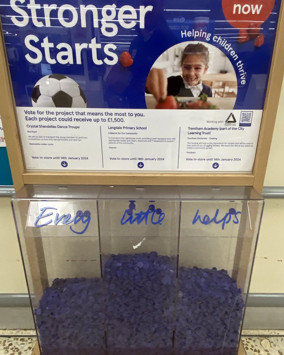 Trentham Academy (@trenthamacademy) on Twitter photo <a href="/TrenthamAcademy/">Trentham Academy</a> are doing really well in the #tescostrongerstarts voting around Stoke. There's no minimum spend, and you can vote at various stores. The funding will help engage our young people in catering opportunities - there may be a treat for parents too!
π΅πππ½<a href="/tescofood/">Tesco Food</a> <a href="/TrenthamAcademy/">Trentham Academy</a> are doing really well in the #tescostrongerstarts voting around Stoke. There's no minimum spend, and you can vote at various stores. The funding will help engage our young people in catering opportunities - there may be a treat for parents too!
π΅πππ½<a href="/tescofood/">Tesco Food</a>
