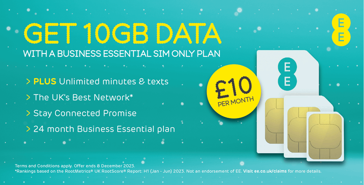 📢Latest Offer: Get 10GB of Data with a Business Essential SIM only plan for just £10 per month.🔥 Offer ends 8th December. Call our team 👉0195 774545 for more information. 
#SIMonly #EE #BusinessEssentialPlan