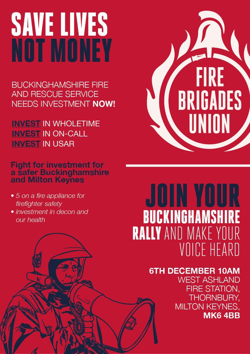FbuSouthern's tweet photo. Bucks Lobby of Fire Authority
Wed 6th December ‘23

Calling on the Fire Authority to address key concerns of Bucks Firefighters, which includes better investment &amp; more Firefighters, to protect their communities.

See you there ✊

#FirefightersManifesto https://t.co/dJ35nNu9Ha