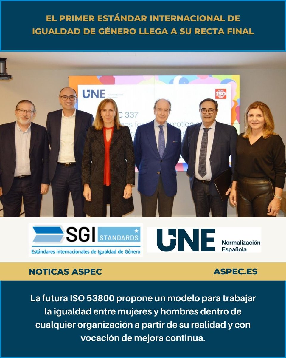 ¡Importante avance en la Norma ISO 53800 de igualdad de género!

La fase final ha sido aprobada en la reunión de la ISO en #Madrid.
+info en aspec.es

#IgualdadDeGénero #ISO53800
