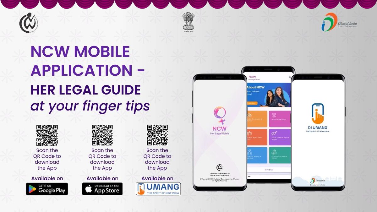 A much needed initiative by @NCWIndia – 'Her Legal Guide' It's every woman’s go-to for legal wisdom on Indian constitutional law, reproductive rights, CRPC, sexual offenses, and cyber crimes. Join the movement for a safer, and an informed society today! Download now and empower