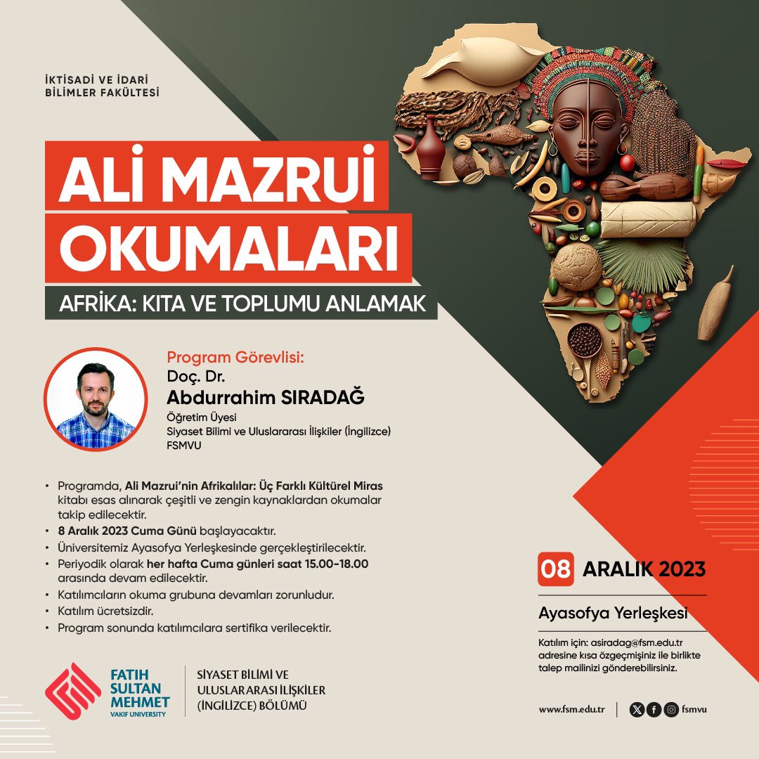 fsmvupols's tweet photo. Ali Mazrui Okumaları başlıyor. Detaylar afiştedir. https://t.co/fVH8IHU30D
