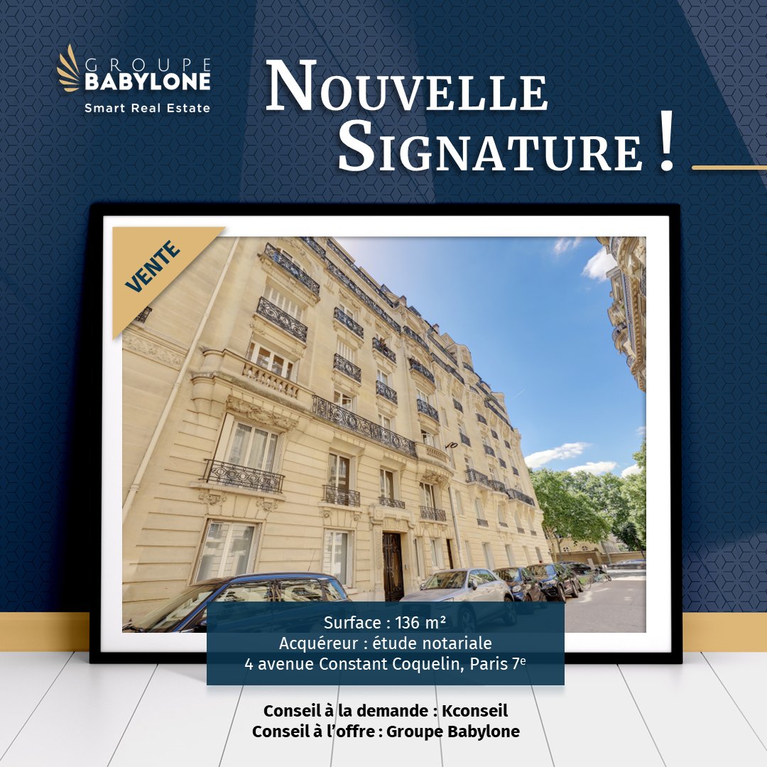 Nouvelle vente ! Une étude notariale vient d’acquérir des locaux d’une  surface de 136 m² au 4 avenue Constant Coquelin, Paris 7e.

Une transaction réalisée par le département Bureaux de Groupe Babylone,  conseil à l'offre, et Kconseil conseil à la demande.
