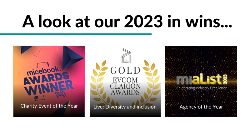 As we are heading into 2024, we are incredibly proud to be shortlisted for several awards this year as well as winning: 🏆 Charity Event of the Year from micebook. ✨Diversity and Inclusion award in live events from EVCOM. 🙌And Agency of the Year 2023 from mia!
