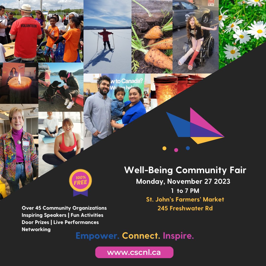 Today is the big day! Come and join us at the Well-Being Community Fair, happening from 1 to 7 pm at St. John's Farmers' Market, 245 Freshwater Rd! ✨ vocm.com/2023/11/26/com… cscnl.ca/well-being-com…
