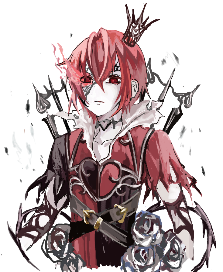 red hair red eyes crown solo rose 1boy male focus  illustration images