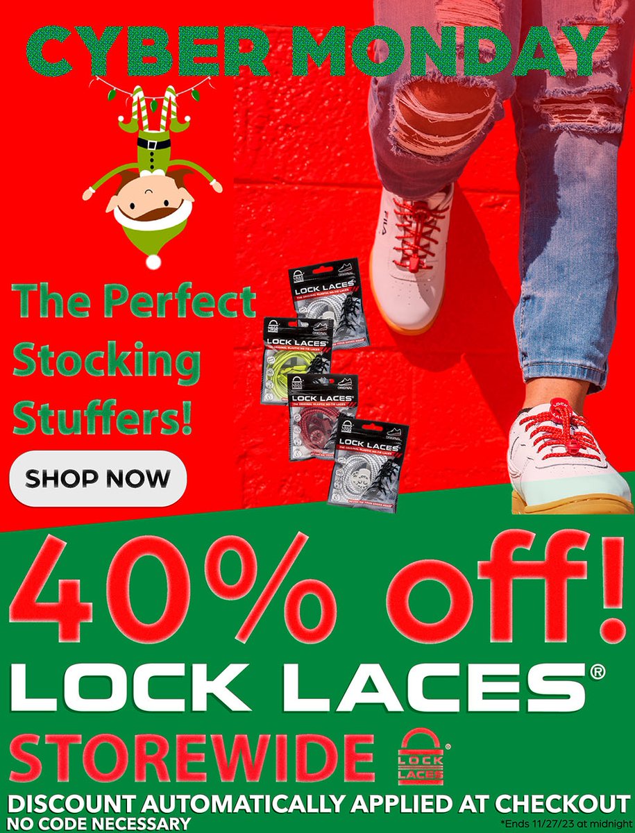 Stuff your stockings on Cyber Monday with 40% off storewide at LockLaces.com