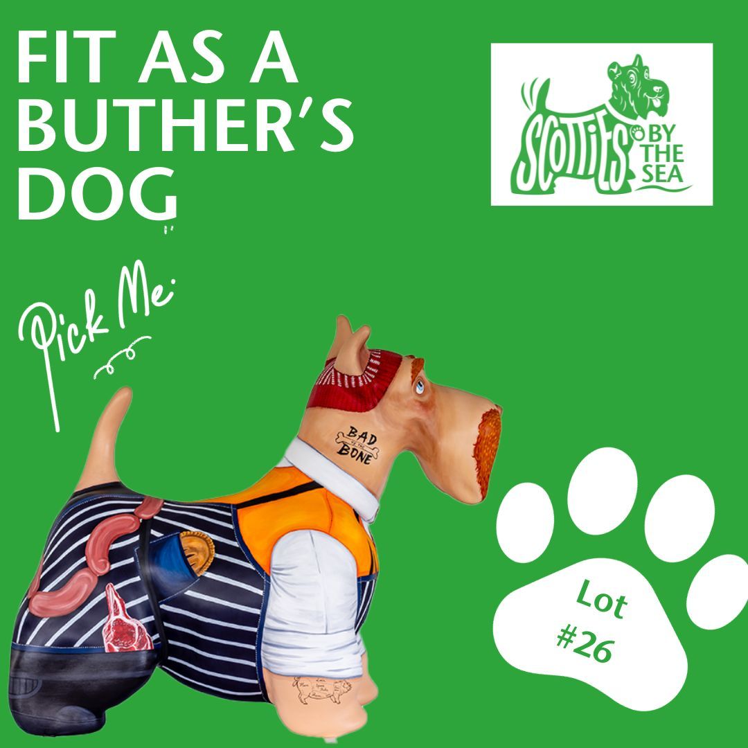 🔪🥩 Fit as a Butcher's Dog - Place Your Bid! 🐾👨‍🍳

This one-of-a-kind creation, inspired by the timeless art of butchery, blends classic and modern elements. 

Bid now at: buff.ly/3sGcJ2b 

#ScottiesByTheSea #SculptureTrail #WildInArt #MaggiesCentres #MaggiesDundee