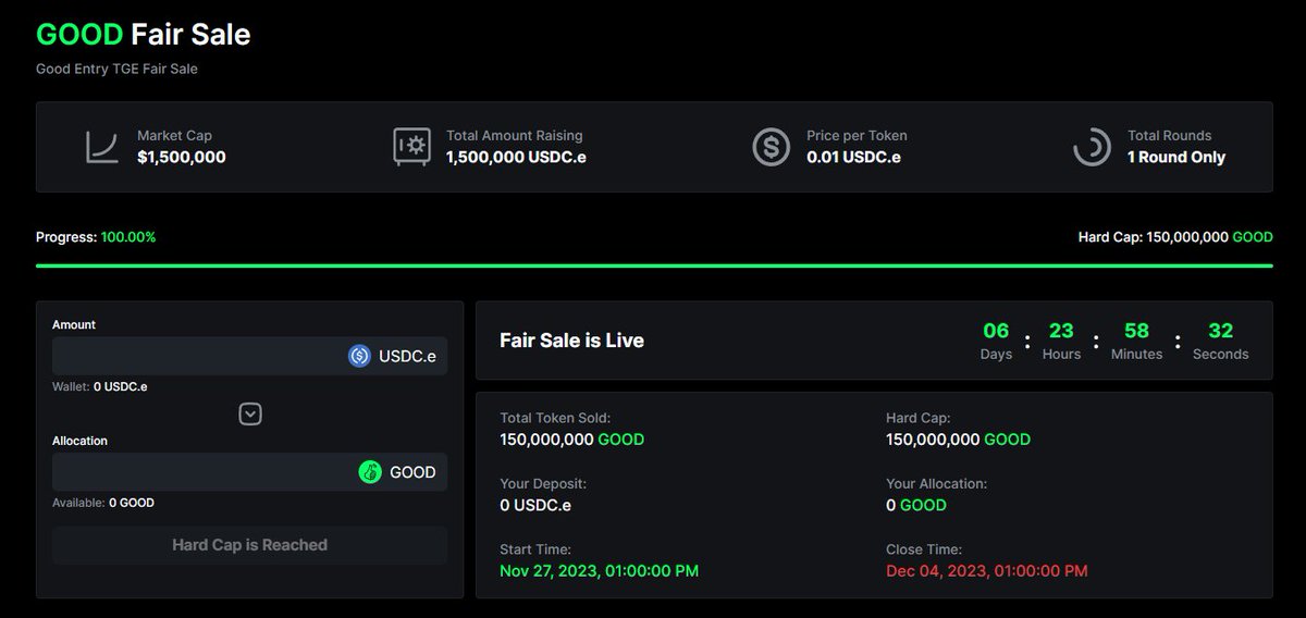 DeFi_Made_Here's tweet photo. .@goodentrylabs sale filled in 1 second

The only chance was through direct contract interaction https://t.co/Fo8hCcOfoJ