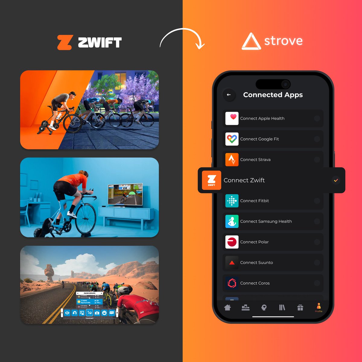 Improving employee health through the #Metaverse 🤩

<a href="/GoZwift/">Zwift</a> is now a connected app on the Strove platform! Employees around the world can now sync their activities from Watopia directly to the Strove app 👏