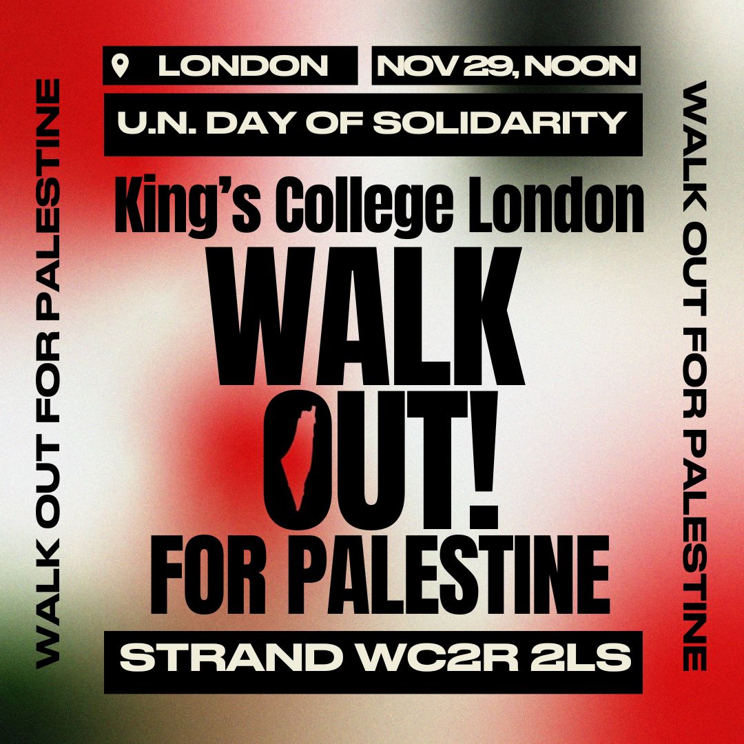 .@UCU NEC & our General Meeting resolved for members to participate in the workplace protest on Wed 29 Nov: UN Day of Solidarity with the Palestinian People. At noon, *during our lunch break*, we'll walk out & join students & other colleagues at the rally on the Strand.