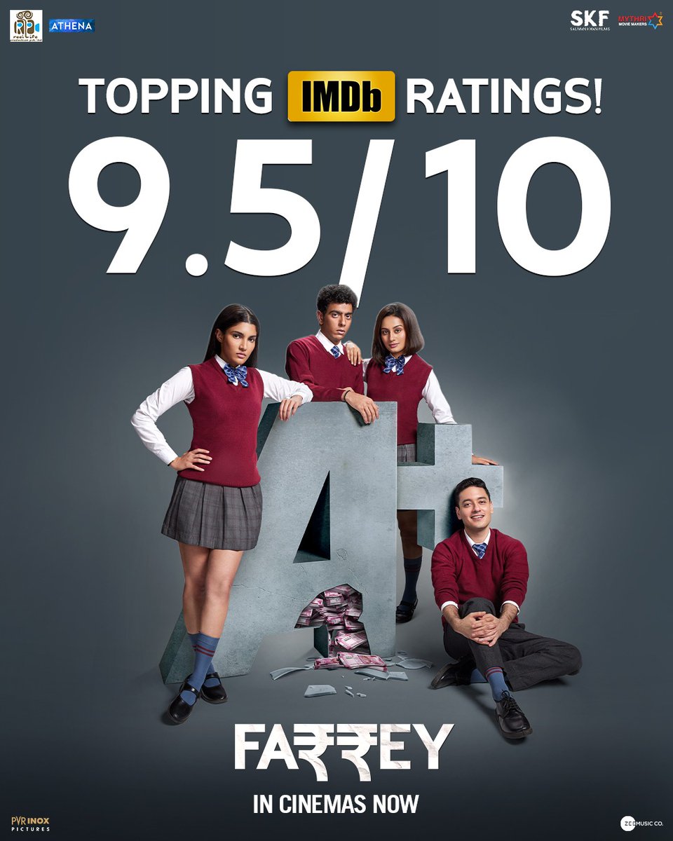 Can't get over these ratings for #Farrey , thanks for showing so much love to our film!❤️ #Farrey now showing at a theatre near you. Book Your Tickets Now: bookmy.show/Farrey | m.paytm.me/farrey @BeingSalmanKhan #SoumendraPadhi #Alizeh @isahilmehta #ZeynShaw