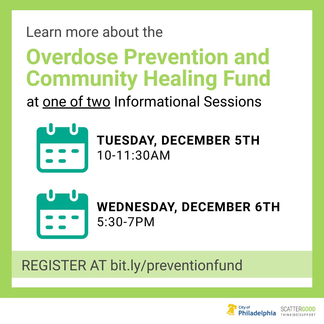 Interested in applying for grant funding through the Overdose Prevention and Community Healing Fund? Join us for a virtual information session on either 12/5 from 10-11:30 or 12/6 from 5:30-7 and learn more here ➡️ bit.ly/preventionfund