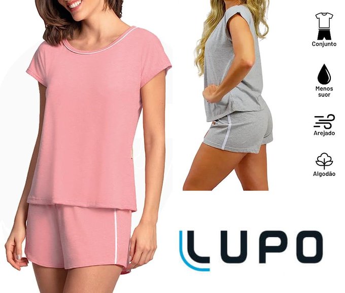 Kit 02 Conjuntos de Pijamas Lupo Short Doll Clássico Algodão Feminino Adulto