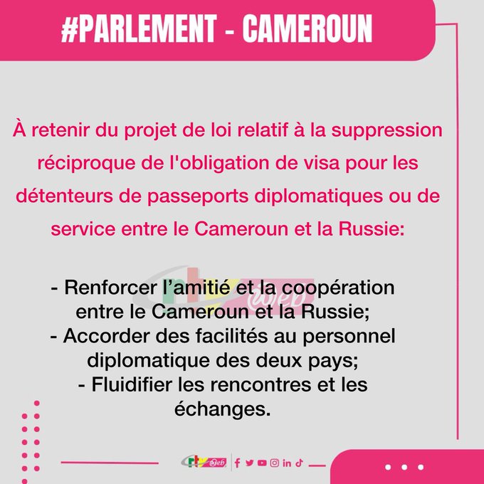 Vers la suppression de visa pour les détenteurs de passeports diplomatiques ou de service entre le #Cameroon et la #Russie.