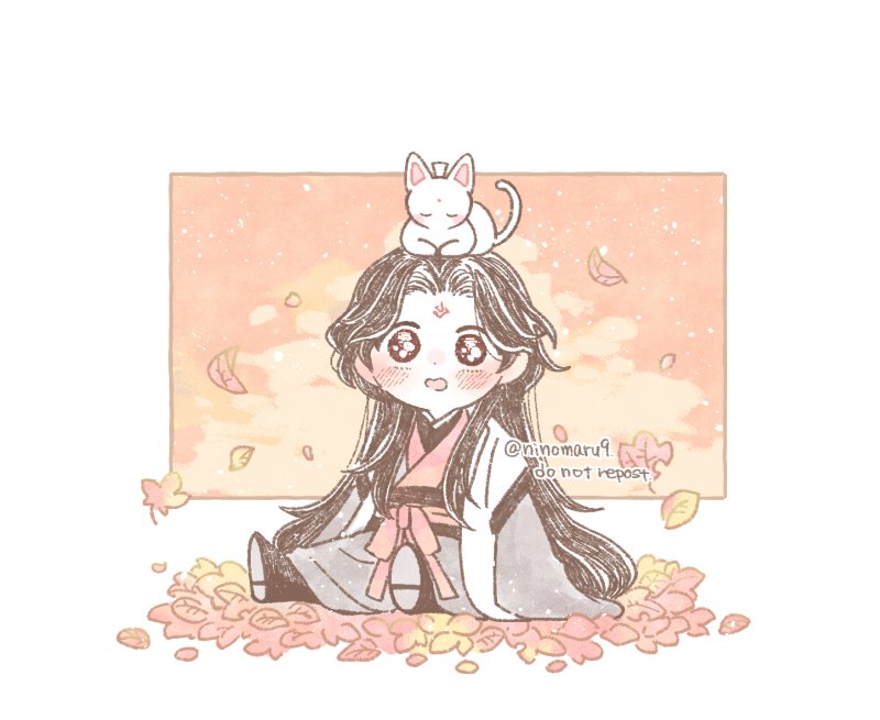 cat 1boy long hair black hair chinese clothes on head forehead mark  illustration images