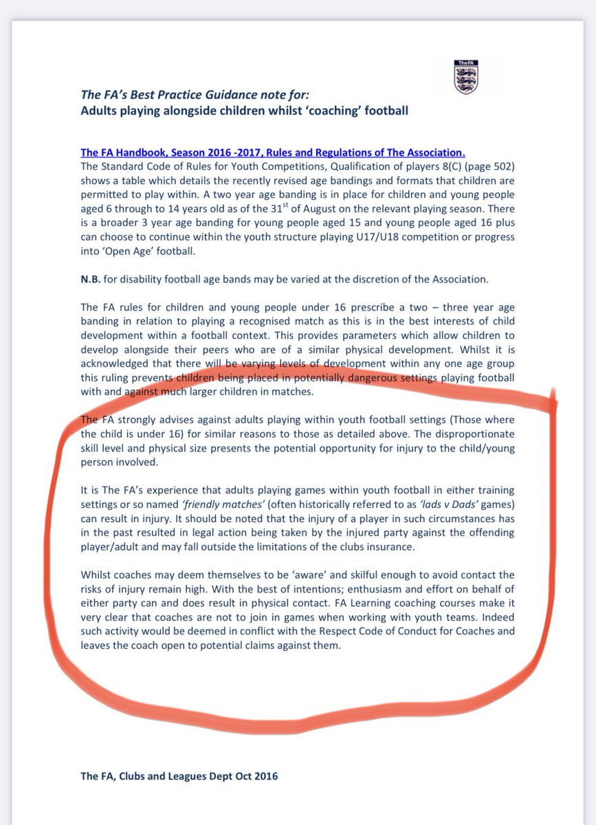 PackMeadow's tweet image. With the Christmas season upon us it will invariably lead thoughts to Dad’s v Lad’s games. Please see the FA’s regs on the subject and note that the significant risk of injury to kids will not be covered by club insurance. Just a heads up.