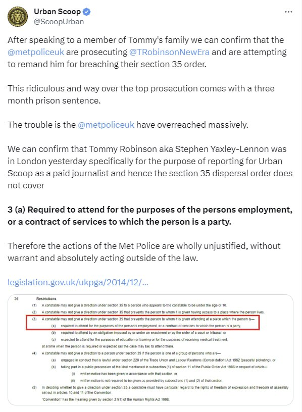 TScuttlebutt's tweet photo. #TommyRobinson Was pepper sprayed arrested and is currently awaiting in a cell to see if the #shameful #metpolice have him remanded for simply being a journalist and doing his job https://t.co/SWVolbXvsi
