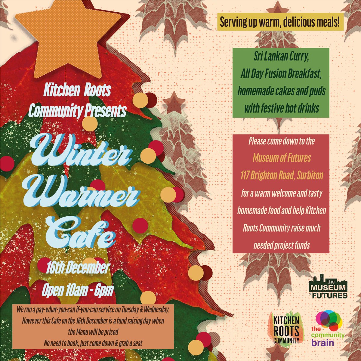 Cllr Liz Green (@cllrlizgreen) on Twitter photo Kitchen Roots Community's Winter Warmer Cafe on 16th December. No need to book, just come along.
<a href="/communitybrain/">The Community Brain</a> Kitchen Roots Community's Winter Warmer Cafe on 16th December. No need to book, just come along.
<a href="/communitybrain/">The Community Brain</a>