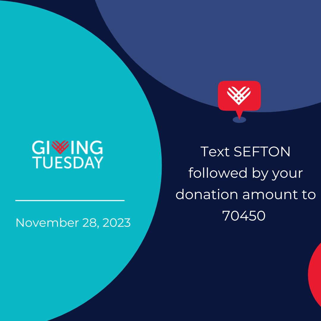 It's Giving Tuesday tomorrow! If you want
to make a difference to grassroots causes in Sefton
then Text SEFTON followed by your donation amount to
70450. Your donations help local groups provide
much-needed services for the community. sefton4good.org.uk
#givingtuesday