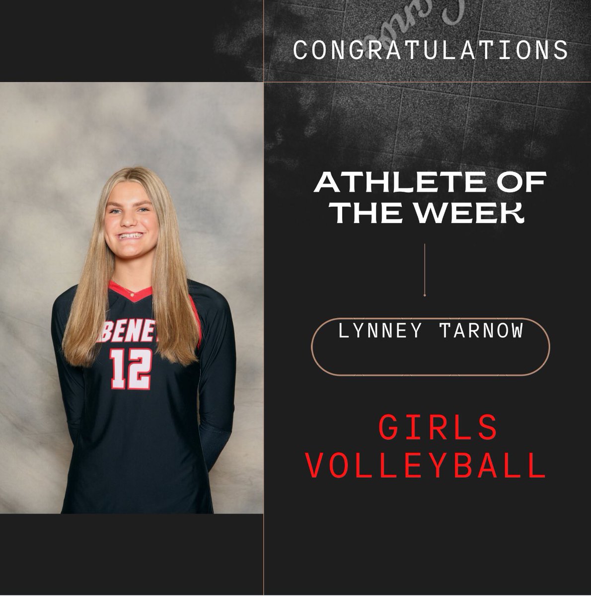 Congratulations to Lynney Tarnow:  Benet Academy’s Athlete of the Week.  #redwingnation