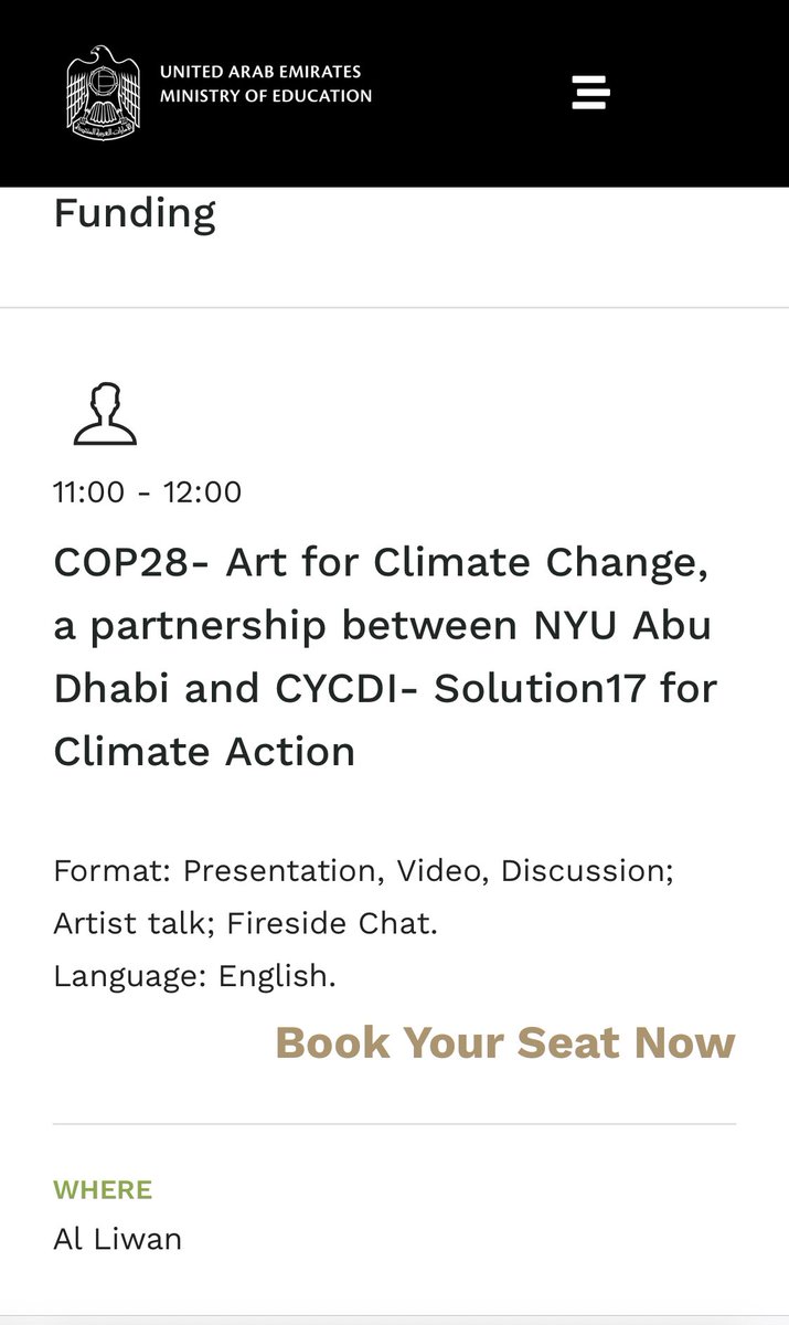 @marinayprinces @BookFisayo @FolukeMichael @NYUAbuDhabi @DrSalisuDahiru @FMEnvng @NCCCNigeria @environewsng @HaomaWorgwu @IAmAyodejiOdare Our event is live on UAE Ministry of Education 👉🏽 erthzayed.com The event highlights includes Climate Solutions in Art, Poetry, Fireside Chat, Tech meets Art, and launch of Climate Wenlb App and the Book of Acts. Book Your Sear Now 👆🏼 @DrSalisuDahiru @FolukeMichael