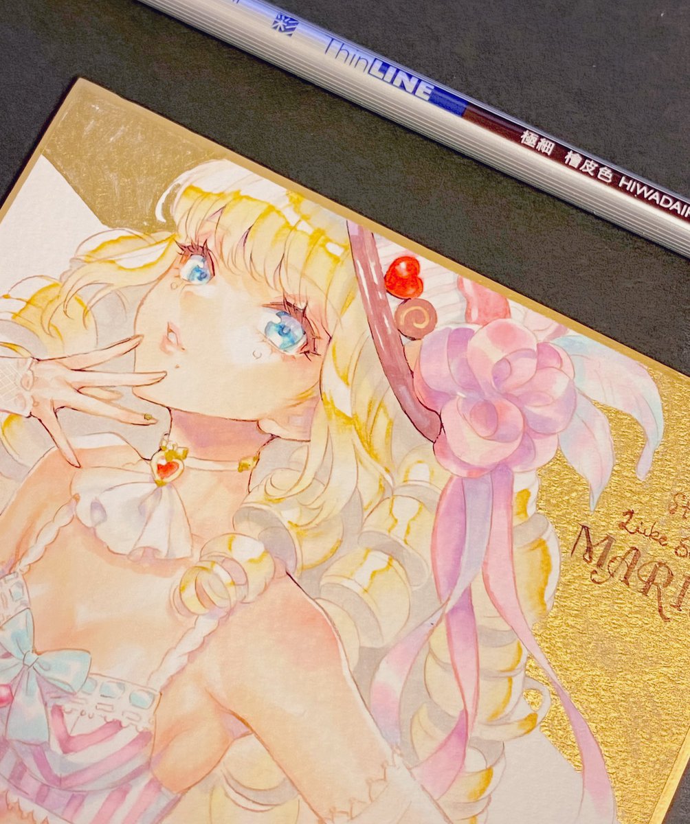 「ドルサミで描いた色紙、手元に失敗した方があるのですがこのまま廃棄は可哀想なので加」|ERIMO🍓5/5ｺﾐﾃｨｱ144-E01a・絵師100人展13のイラスト