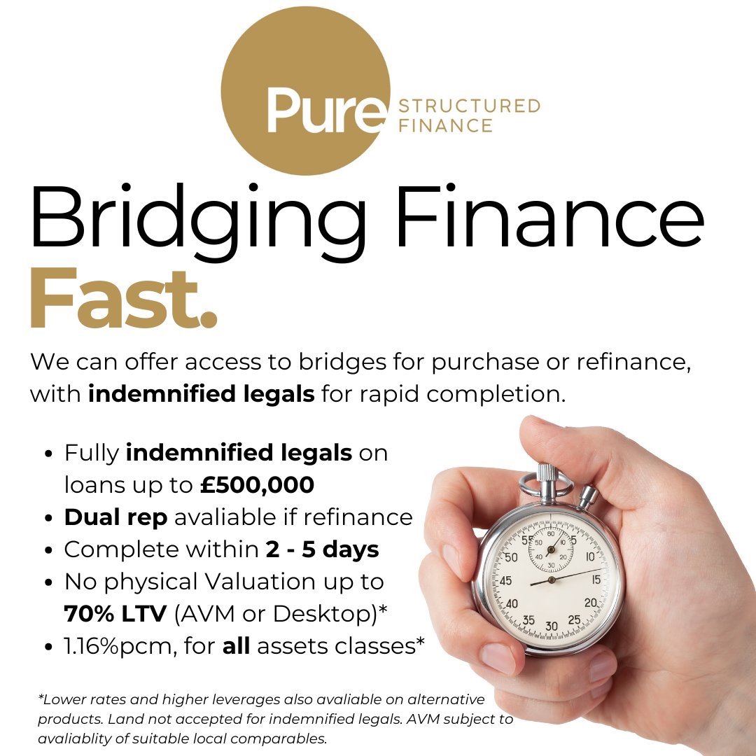 FAST BRIDGES WITH INDEMNIFIED LEGALS

As the end of the year approaches, developers, investors and introducers alike are under increasing pressure to complete on funding.

We can provide access to bridging facilities with indemnified legals, completing in 2-5 days on average!