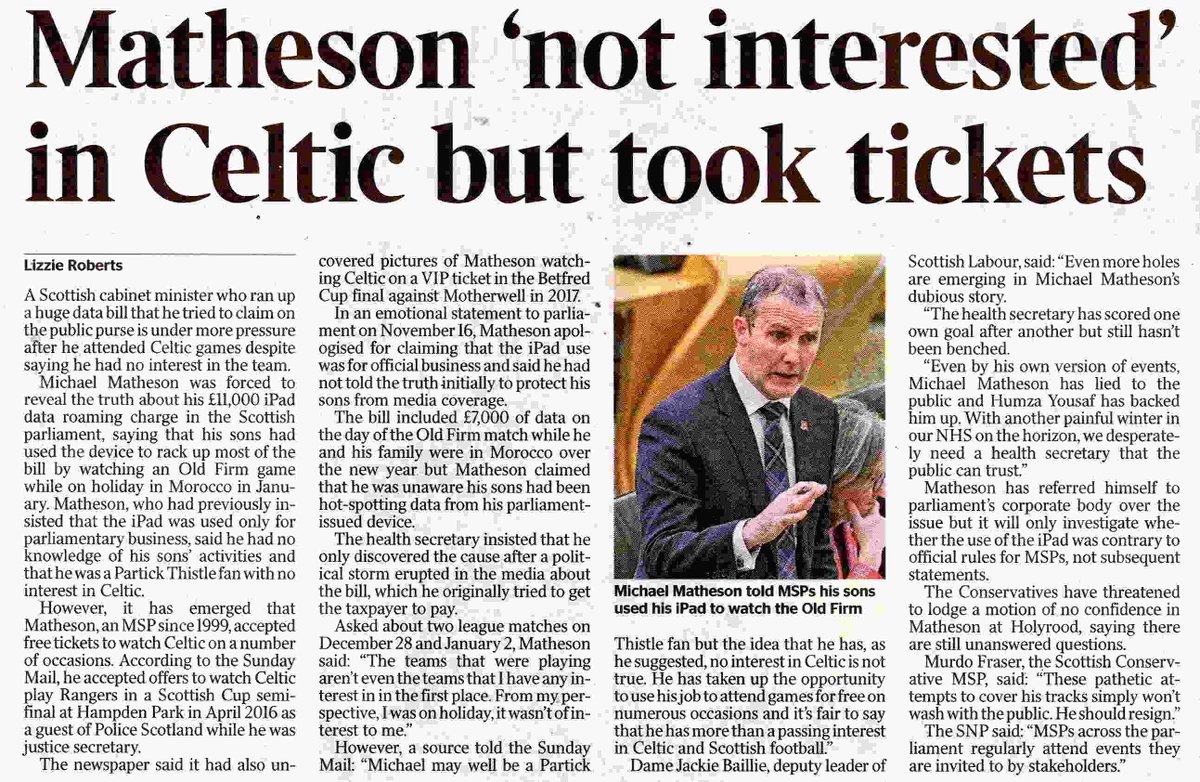 And so the woes for this mendacious dolt go on... '@MathesonMichael accepted free Celtic tickets despite having ‘no interest’ in the team' 🇬🇧 thetimes.co.uk/article/mathes…