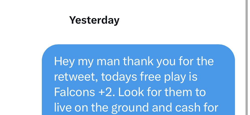 BestBetsPremium's tweet photo. Falcons +2.5✅ makes it 5 free play cashes in a row!

As predicted the Falcons dominated on the ground, racking up 250 yards rushing. Why aren’t you cashing with us?! https://t.co/qsN0Y7SmkN