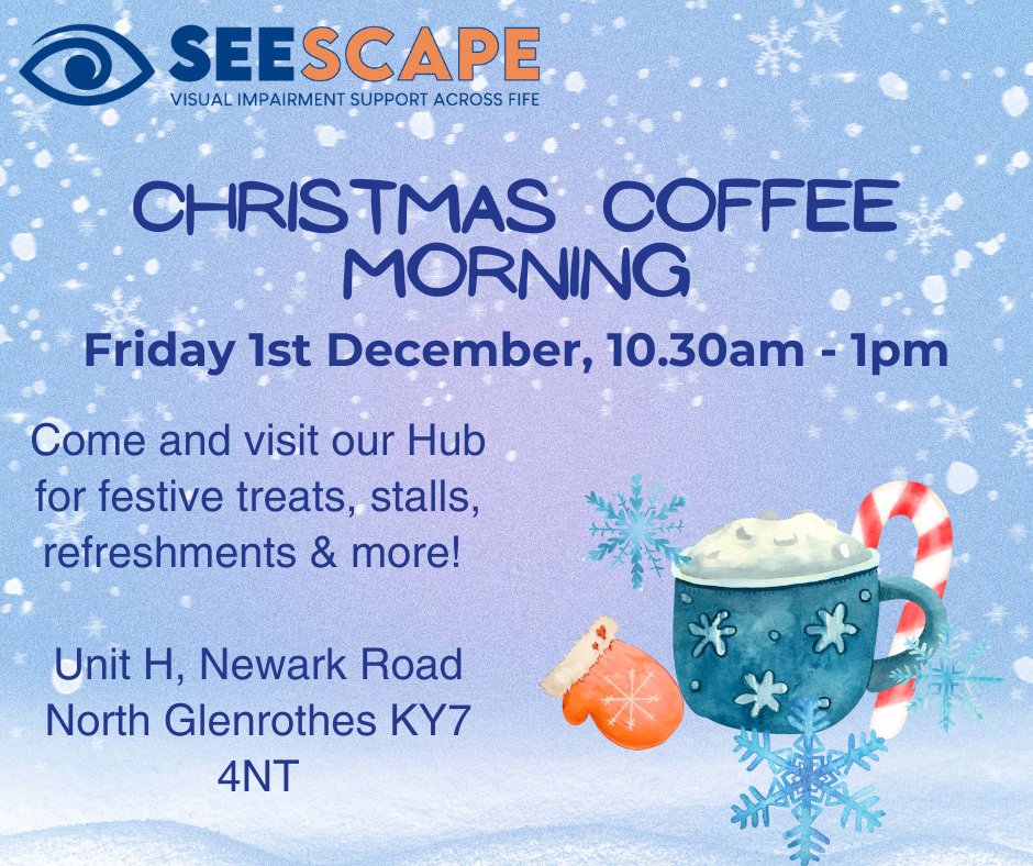 🎄🎅 Christmas is just around the corner! 🎅🎄 Looking for a place to get into the festive spirit? Look no further than our Christmas Coffee Morning on Friday 1 December at our Hub on Newark Road North in Glenrothes!