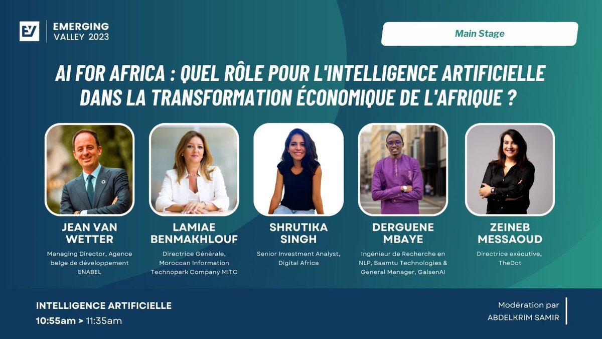 📆💬 Dans le cadre de notre partenariat avec <a href="/emergingvalley/">emergingvalley</a>, Expertise France organise une table-ronde intitulée « Quel rôle pour l'Intelligence Artificielle dans la transformation économique de l'Afrique ? ».
En présence de <a href="/jeanvanwetter/">Jean Van Wetter</a>, directeur général d'<a href="/Enabel_Belgium/">Enabel</a>,