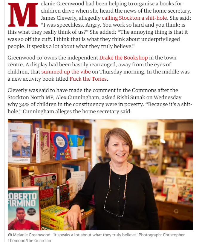Fred_Delicious's tweet photo. This is so cool - cheeky mention in the Guardian today. My book is available everywhere, but you should definitely get it from @drakebookshop, because #FuckTheTories https://t.co/l7ZuJkbuxG