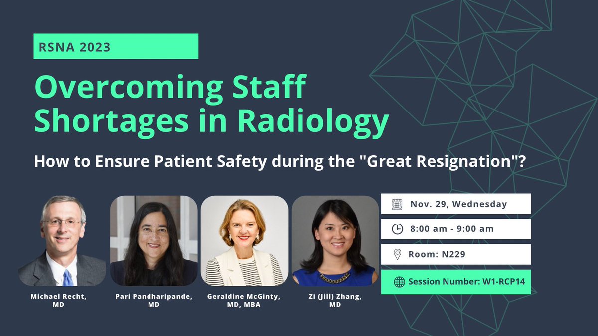 Is your practice impacted by radiologist shortages? Please join our course @RSNA, 'Overcoming Staff Shortages in Radiology: How to Ensure Patient Safety during the 'Great Resignation'?' 🗓️ Date/Time: 11/29/2023, 8:00 AM 📍 Room: N229 #Radiology #PatientSafety #AI #RSNA2023