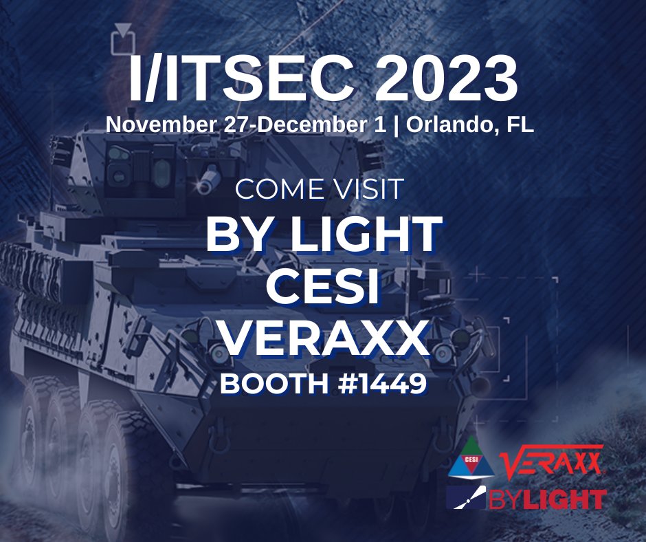 ByLightLLC's tweet image. I/ITSEC 2023 is here!  Come visit us at booth #1449 to see what By Light, CESI, and Veraxx have been creating for the next generation of Warfighter readiness. Ready Never Waits! #ByLight #IITSEC2023