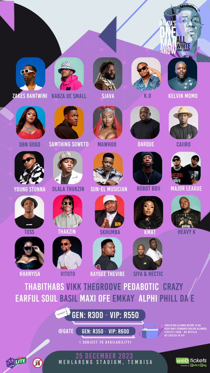 Shimza01's tweet photo. Road to #OMS2023 shows in Tembisa! 2nd of December NYUKU with @officiallShebe and 16 December SIN with @Unclewaffles_  #OMS2023 Season is upon us! Let’s goooo 🚀🚀🚀🚀🚀🚀🚀🚀 Tickets available here>>> https://t.co/GPxizQxtQi https://t.co/37StAz1mWd