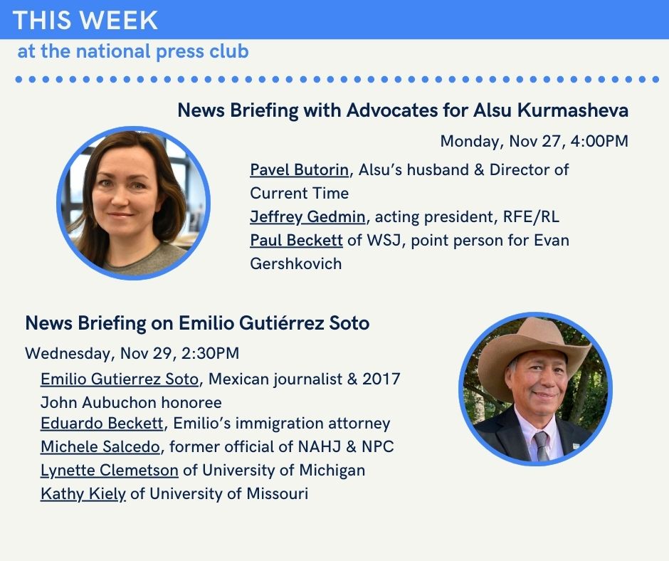 PressClubDC's tweet photo. This week there will be two important briefings hosted by the National Press Club! #FreeAlsu #FreeEmilio
You can register for both briefings at the following link: https://t.co/DeQPC0HZge https://t.co/h9elgXKX5o