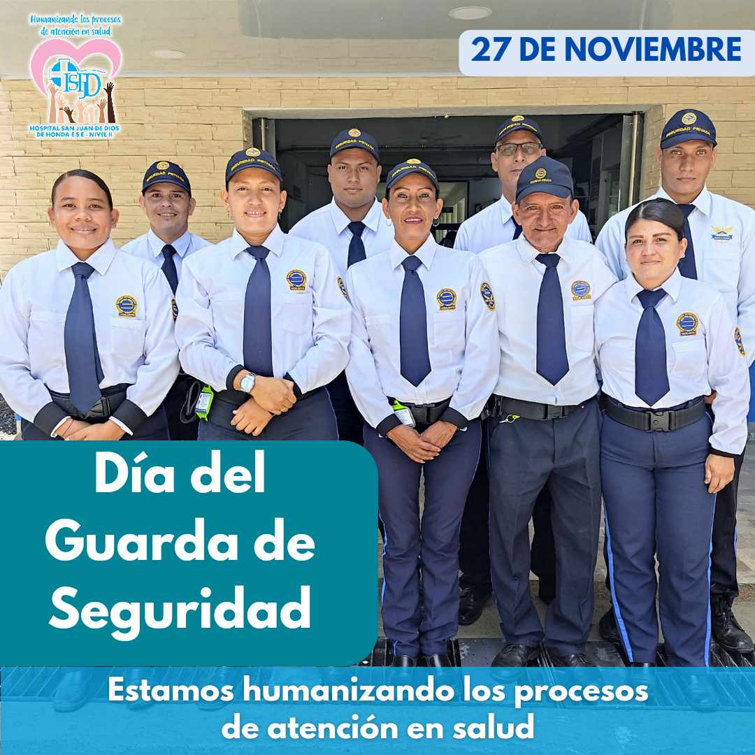 El <a href="/HospitalHonda/">H. San Juan de Dios</a> felicita al equipo de guardas de seguridad en su día.

Reconocemos su aporte en la vigilancia, convivencia y tranquilidad brindada a los usuarios y funcionarios en nuestra institución.

#DíaDelGuardaDeSeguridad
#HondaHospital
#hondatolima
#Seguridad