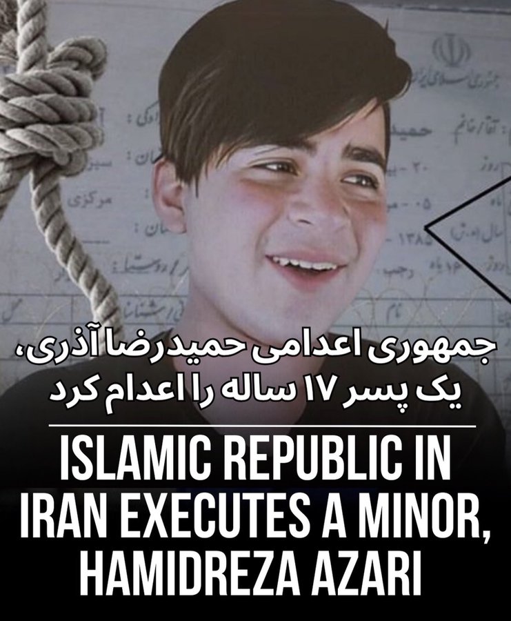I'm waiting for the outrage and condemnation from the global community over the Islamic Republic's latest execution of a child. 

In particular Rashida Tlaib, Ilhan Omar, Angelina Jolie, the Hadid girls, Susan Sarandon.