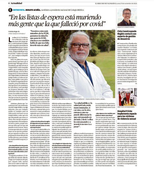 Les comparto entrevista de hoy en El Mercurio de Valparaíso, en la región hay 235 mil pacientes en lista de espera. 

Este es un problema político serio y doloroso, del cual como médicos y como agrupación gremial no podemos estar ajenos.

<a href="/uni2xlosmedicos/">Unidos x los Médic@s</a>